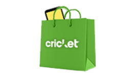 Bolsa de compras con el logo de Cricket y un smartphone dentro de ella