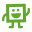 Personaje verde con forma de cuadrado saludando sobre fondo blanco