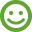Carita sonriente verde sobre fondo blanco
